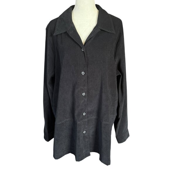 C.J. Banks black button down collared long sleeve jacket top women's size 16W - Picture 1 of 8